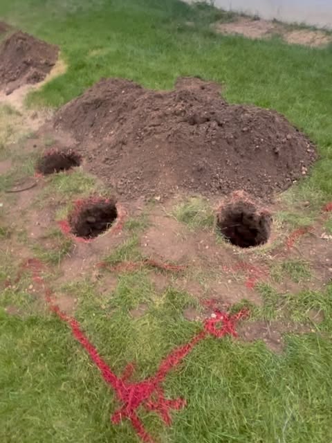Footings and layout marked out in the yard